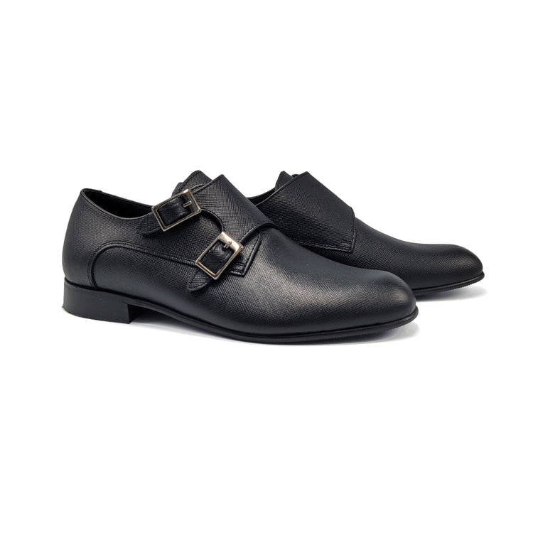 Andanines Black Saffiano Double Monk Dress Shoe 221954