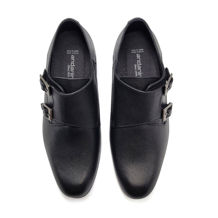 Andanines Black Saffiano Double Monk Dress Shoe 221954