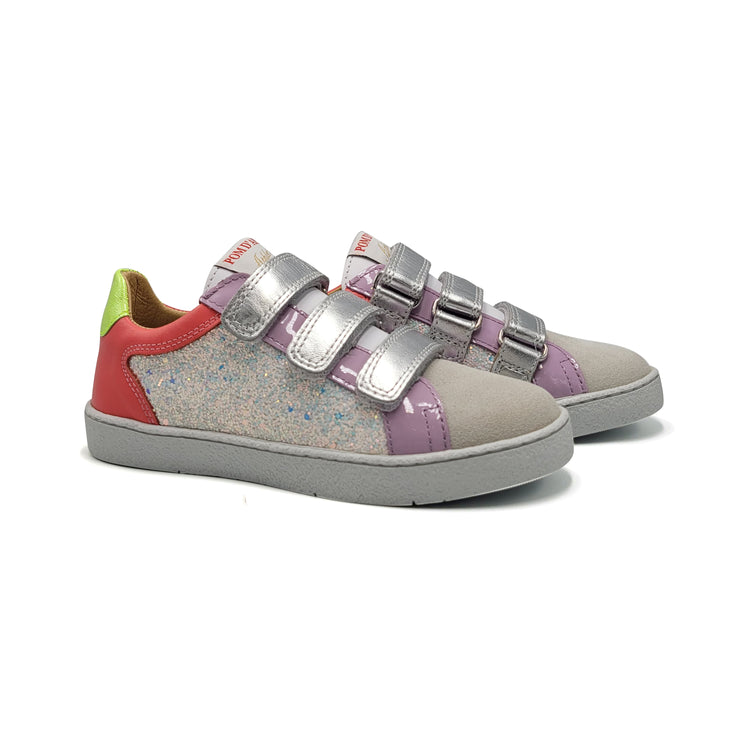 Pom D'Api Top White Glitter Velcro Sneaker