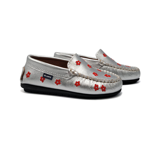 Atlanta Mocassin Silver Red Flowers Loafer 015