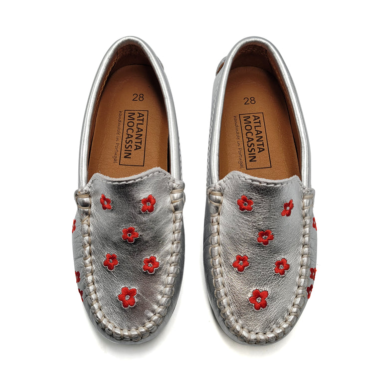 Atlanta Mocassin Silver Red Flowers Loafer 015