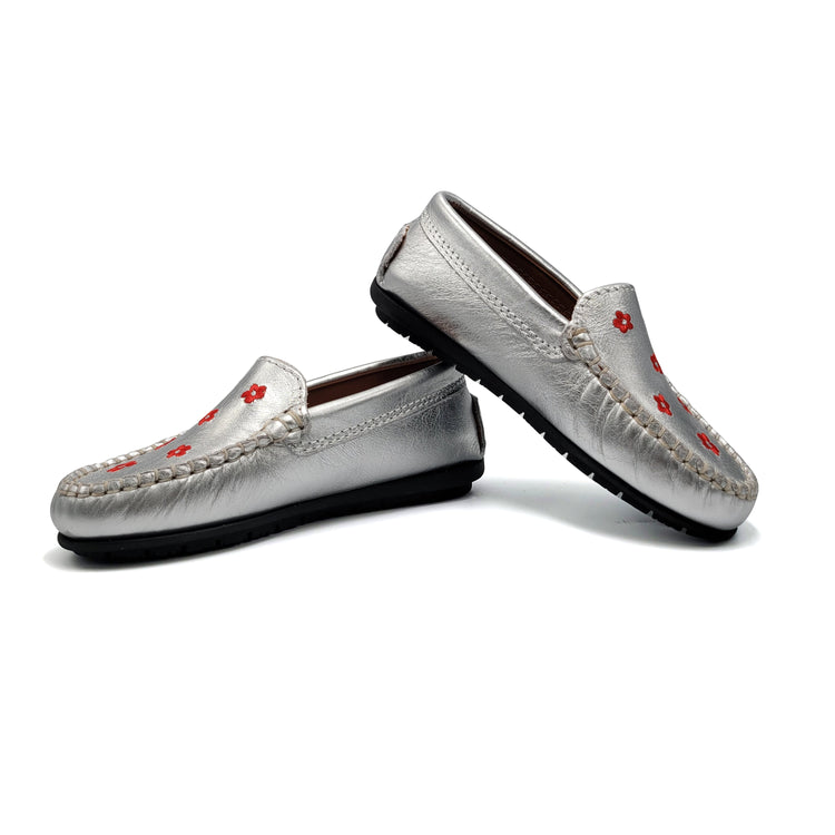 Atlanta Mocassin Silver Red Flowers Loafer 015