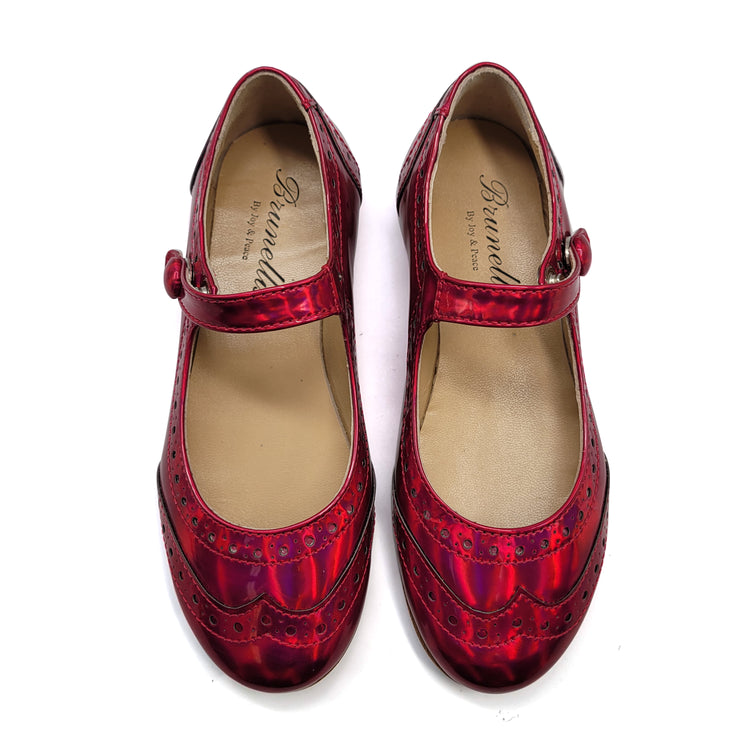 Brunellis Raspberry Iridescent Wingtip Mary Jane S24