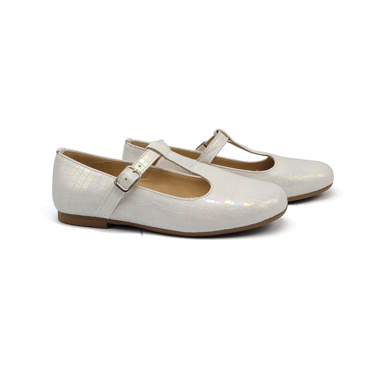 Brunellis White Iridescent T-Strap Mary Jane J143