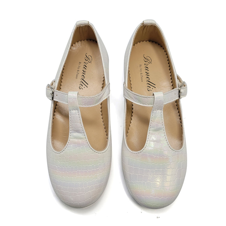 Brunellis White Iridescent T-Strap Mary Jane J143