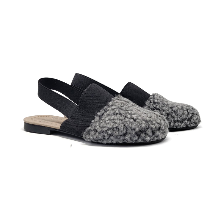 Grey Curly Fur Slingback Mule 2406