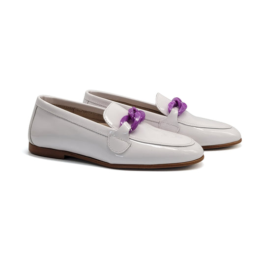 Hoo White Patent Purple Chain Loafer