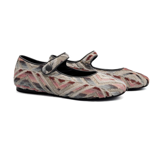 Brunellis Pink Grey Folk Velvet Mary Jane S-21