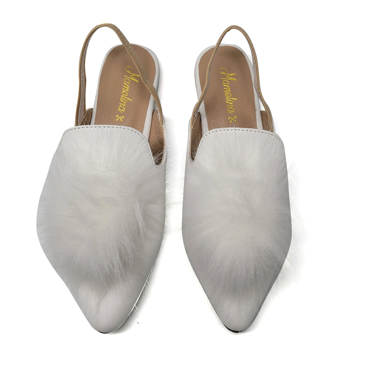 Mamelina White Leather Pom Pom Slingback 3636