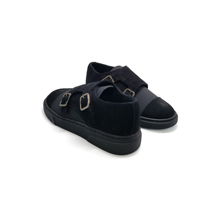 Blublonc Leo Black Suede Double Monk Strap Sneaker