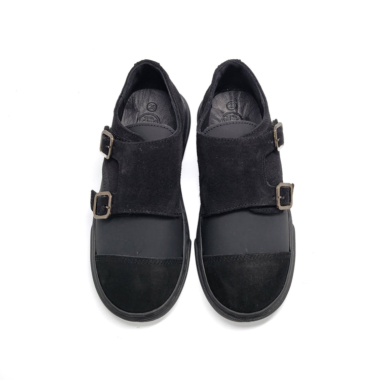 Blublonc Leo Black Suede Double Monk Strap Sneaker