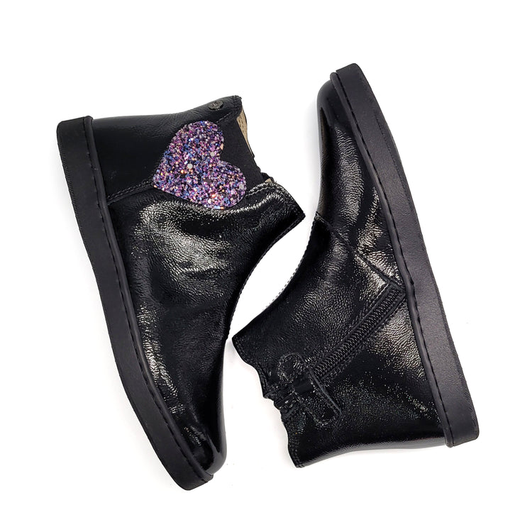 Naturino Glarny Black Patent Purple Glitter Bootie