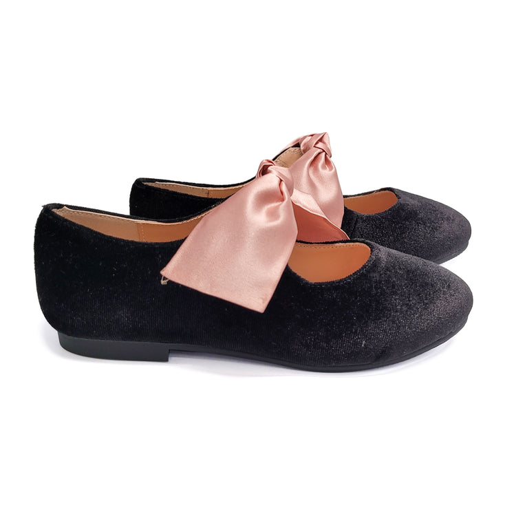 Ruth Secret Black Velvet Pink Satin Bow Mary Jane 3304