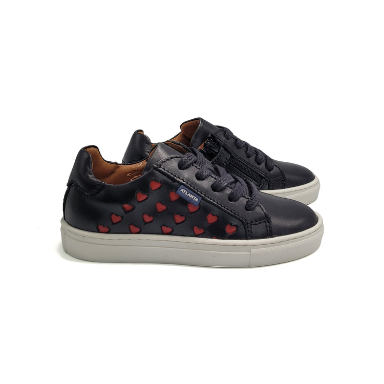 Atlanta Mocassin Black Red Hearts Lace Sneaker 103