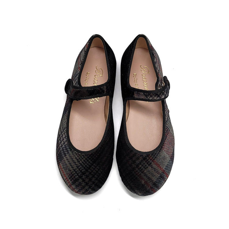 Brunellis Black Grey Plaid Velvet Mary Jane S-21