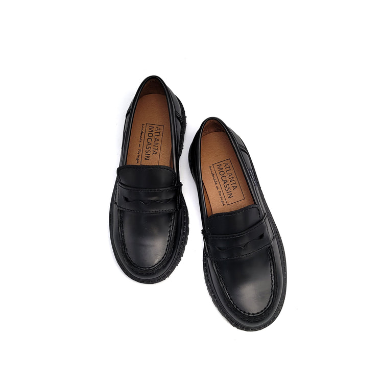 ATLANTA MOCASSIN Black Polished Chunky Penny Loafer 719K