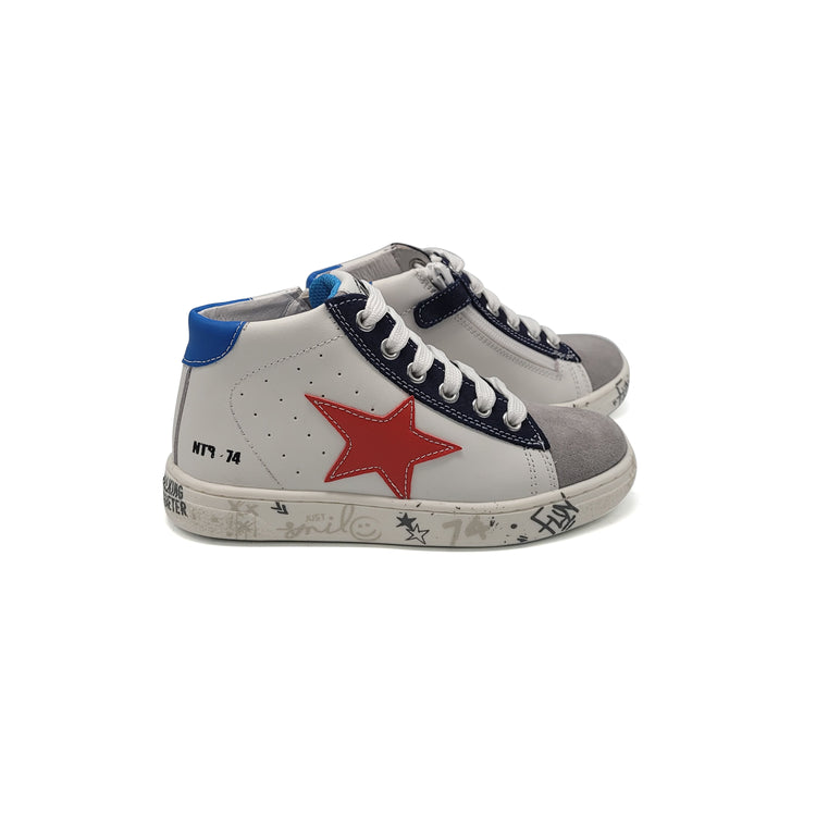 Naturino Pinnzip White Grey Red Star Hightop Sneaker