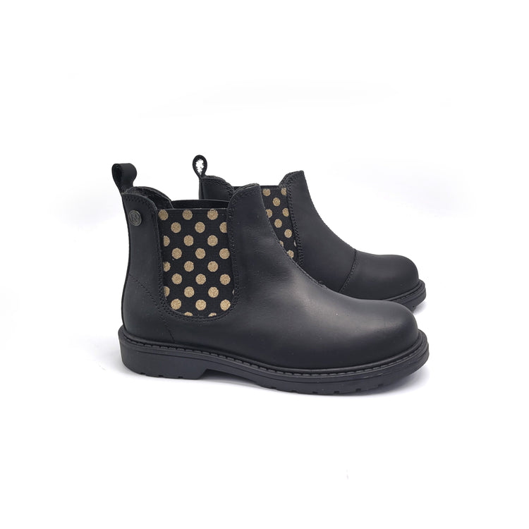 Naturino Piccadilly Black Gold Polka Dot Chelsea Bootie