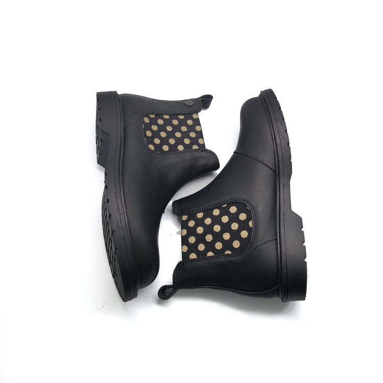 Naturino Piccadilly Black Gold Polka Dot Chelsea Bootie