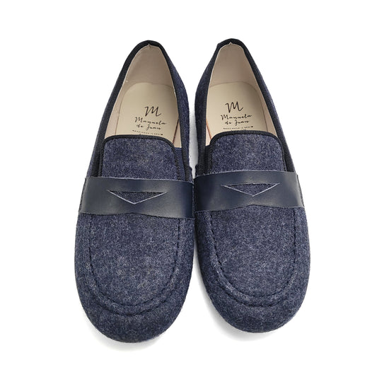 Manuela De Juan Navy Wool Penny Loafer S3139