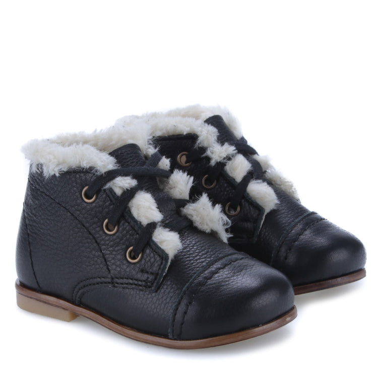 EMEL Black Pebbled Fur Baby Bootie 2408