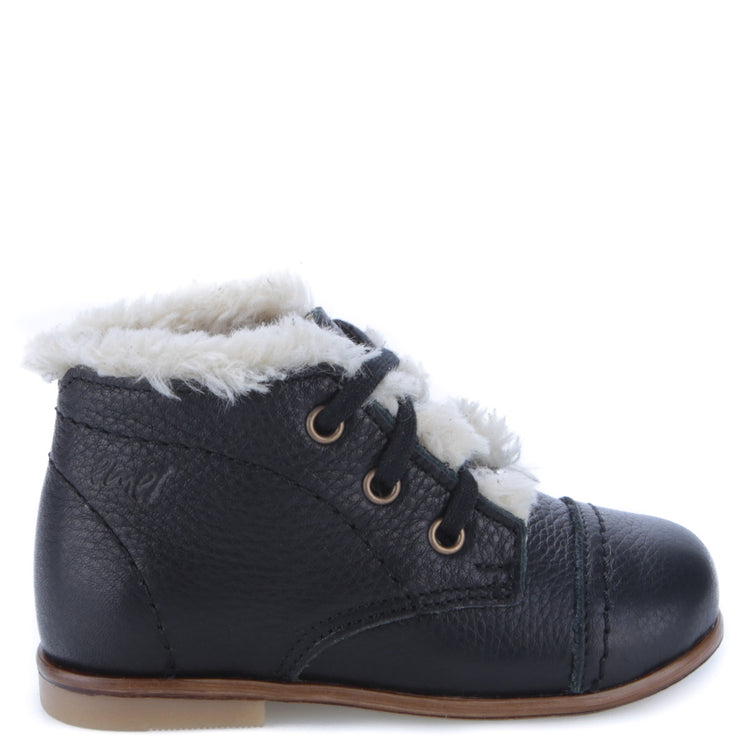 EMEL Black Pebbled Fur Baby Bootie 2408