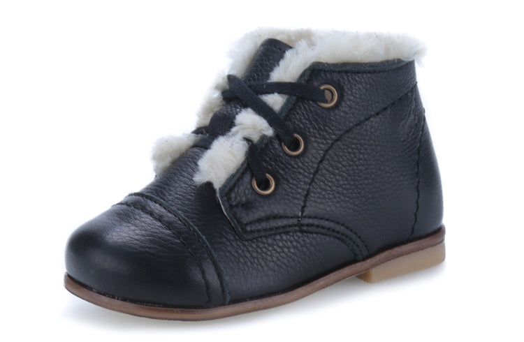 EMEL Black Pebbled Fur Baby Bootie 2408