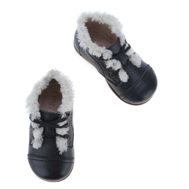 EMEL Black Pebbled Fur Baby Bootie 2408