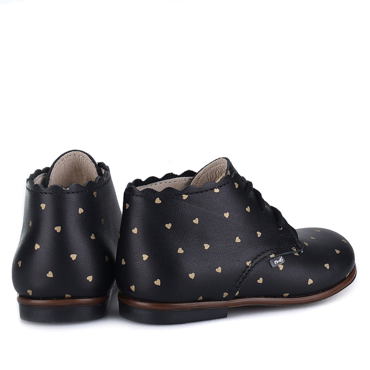 Emel Black Hearts Scallop Baby Shoe 1440