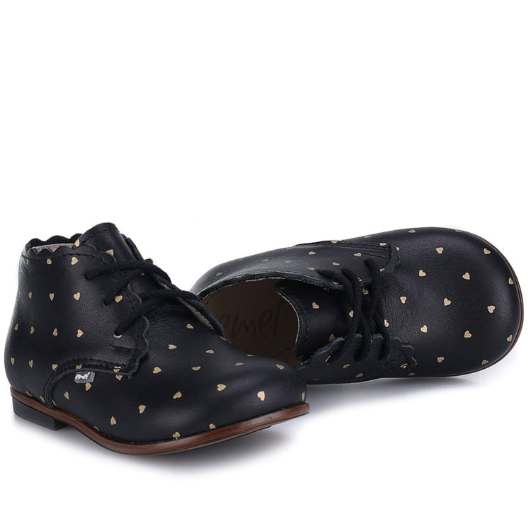 Emel Black Hearts Scallop Baby Shoe 1440