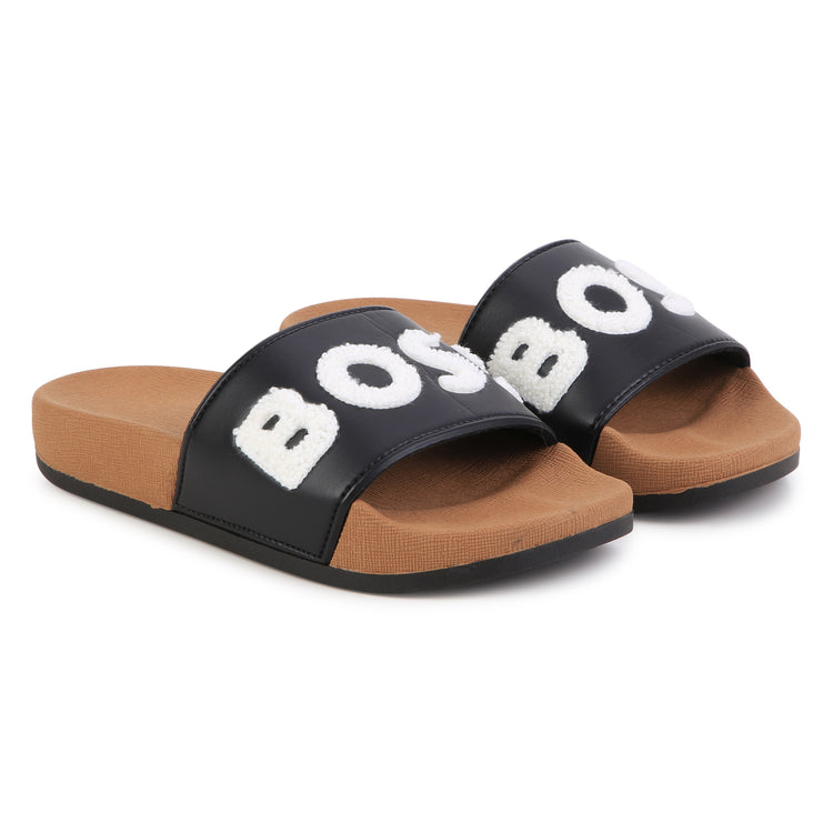 Boss Black & White Fur Logo Slide J29358