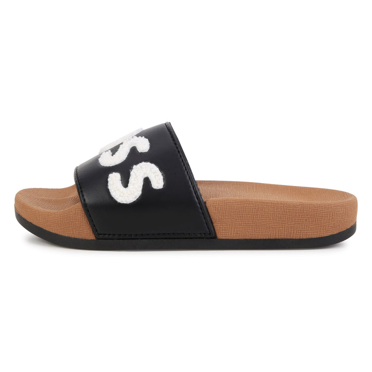 Boss Black & White Fur Logo Slide J29358