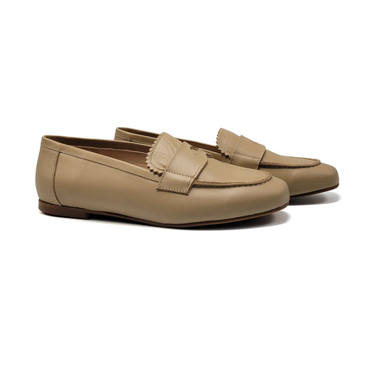 Lauve Taupe Penny Scalloped Loafer 2243