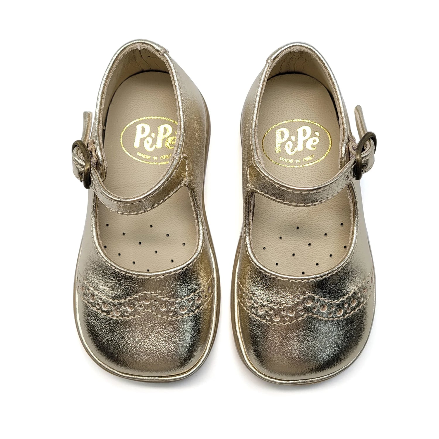 Pepe' Lep Light Gold Wingtip Mary Jane