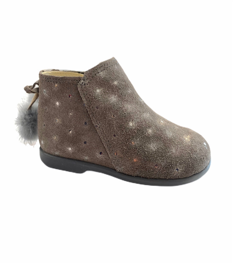 Confetti Grey Suede Silver Side Zip Bootie 730