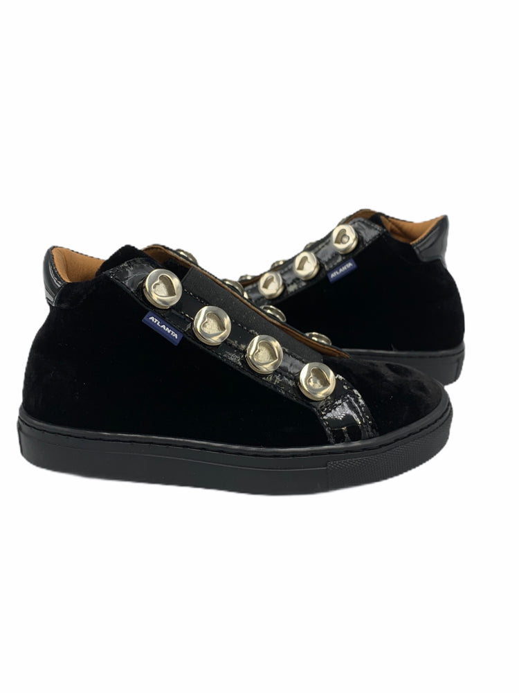 Atlanta Mocassin Black Velvet Stud Hi-Top Sneaker 16248