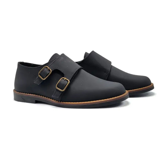 Andanines Black Gum Monk Strap Dress Shoe 222413 - BOYS