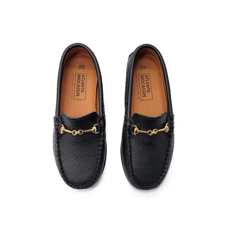 Atlanta Mocassin Black Grain Buckle Loafer 043 - UNISEX