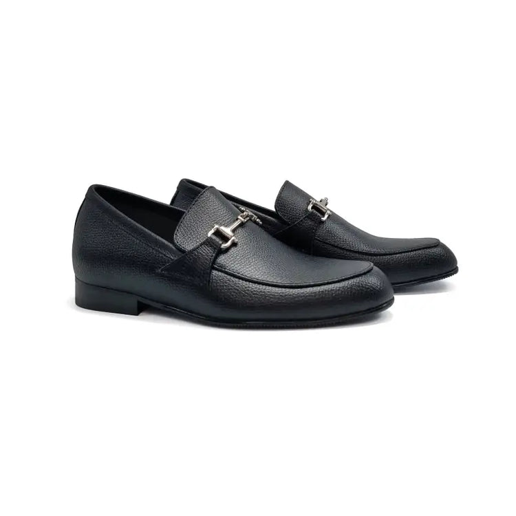 Atlanta Mocassin Black Grain Chain Slip on Dress Shoe 18897 - BOYS