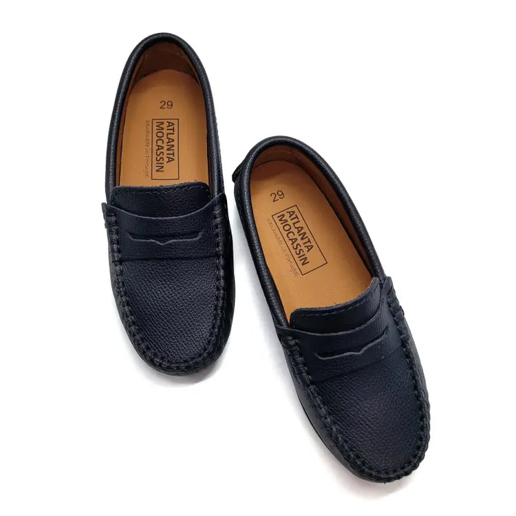 Atlanta Mocassin Navy Grain Penny Loafer 032 - GIRLS