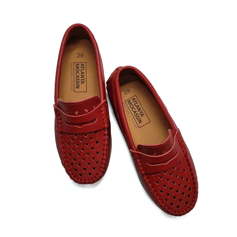 Atlanta Mocassin Red Hearts Cut Out Penny Loafer 032 - GIRLS