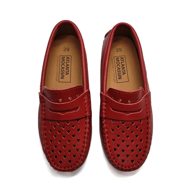 Atlanta Mocassin Red Hearts Cut Out Penny Loafer 032 - GIRLS