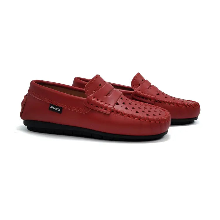 Atlanta Mocassin Red Hearts Cut Out Penny Loafer 032 - GIRLS