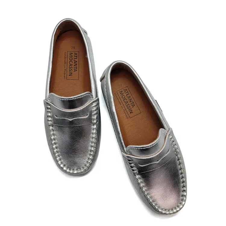 Atlanta Mocassin Silver Penny Loafer 032 - 21 - GIRLS