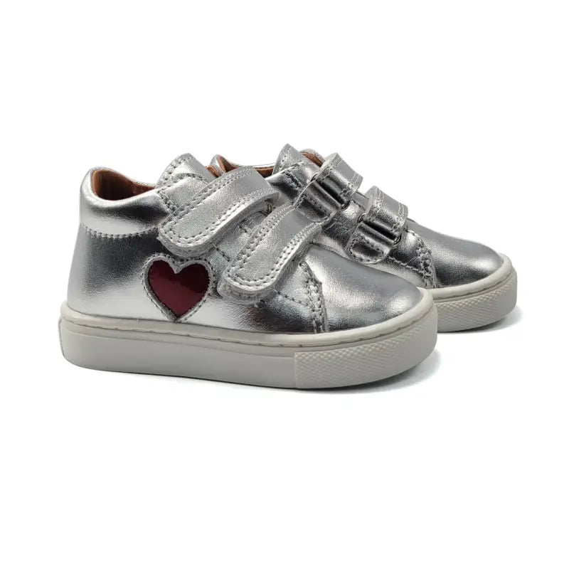 Atlanta Mocassin Silver Red Heart First Walker Velcro Sneaker 151 - FIRST WALKER