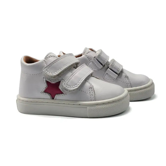 Atlanta Mocassin White Fuschia Star First Walker Velcro Sneaker 151 - FIRST WALKER