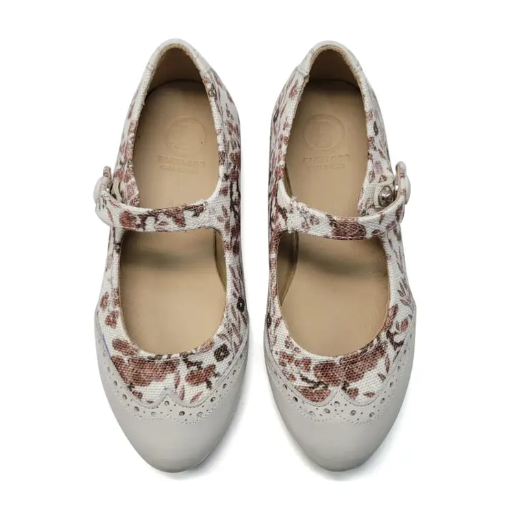 Blublonc Celiax Cappuccino Floral Wingtip Mary Jane - GIRLS