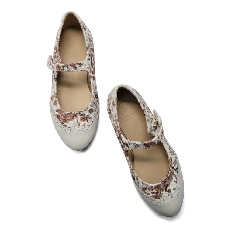 Blublonc Celiax Cappuccino Floral Wingtip Mary Jane - GIRLS