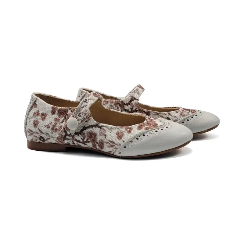 Blublonc Celiax Cappuccino Floral Wingtip Mary Jane - GIRLS