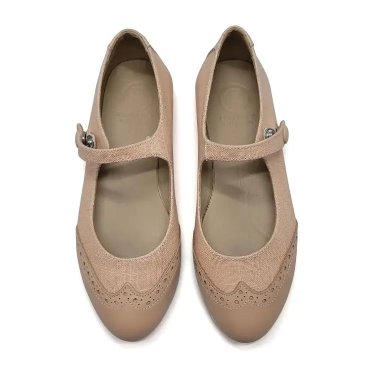 Blublonc Celiax Peach Linen Wingtip Mary Jane - GIRLS